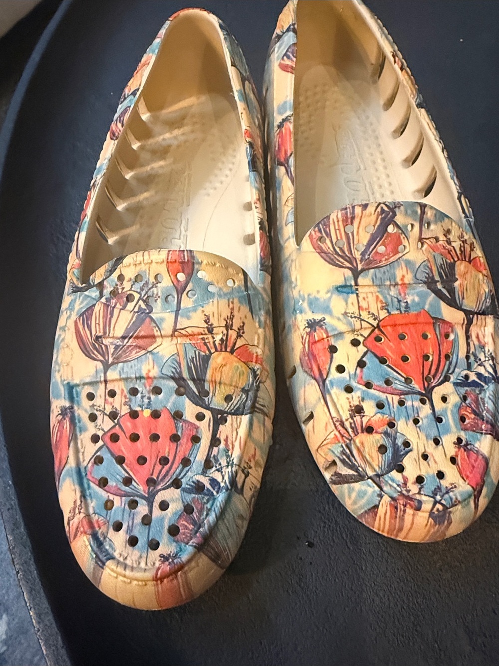 Floral Slip-On Loafers in Pink, Blue & Cream